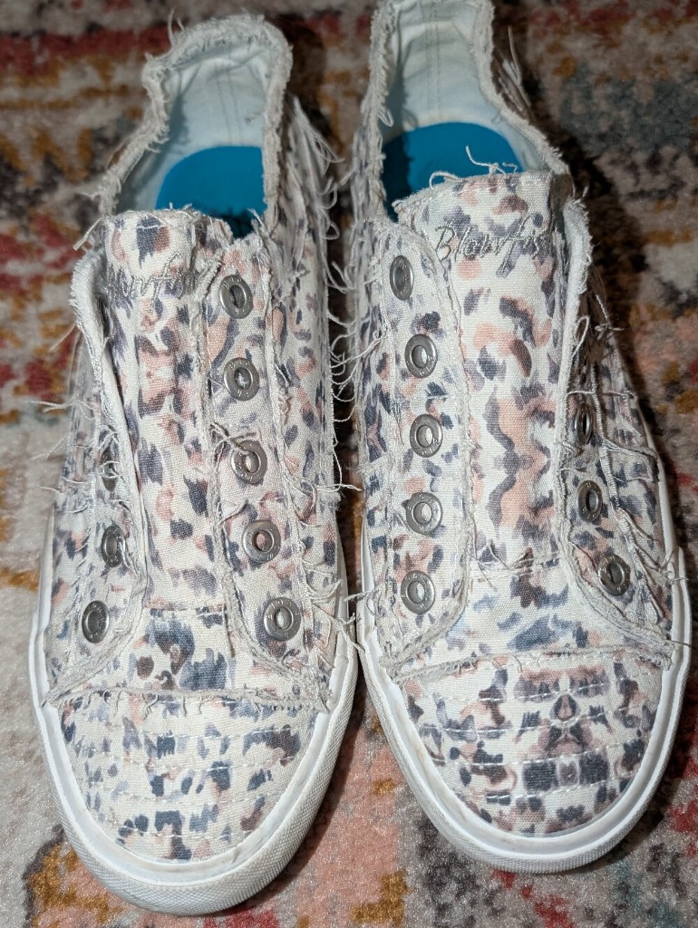 Blowfish Women's 10 Distressed Slip-On Sneakers Neutral Leopard